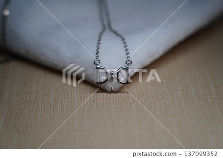 Elegant Silver Necklace with Bow and Gemstone Pendant Elegant Silver Necklace with Bow and Gemstone Pendant 137099352