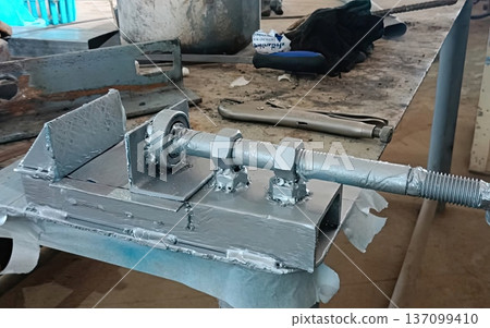 Homemade Metalworking Tool Custom Fabricated with Welded Steel Parts in Workshop Homemade Metalworking Tool Custom Fabricated with Welded Steel Parts in Workshop 137099410