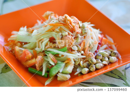 papaya salad or som tam , spicy salad or Thai food or Thai spicy salad papaya salad or som tam , spicy salad or Thai food or Thai spicy salad 137099460