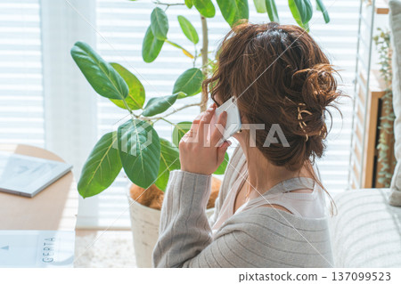 Back view of a stylish woman talking on a smartphone Back view of a stylish woman talking on a smartphone 137099523