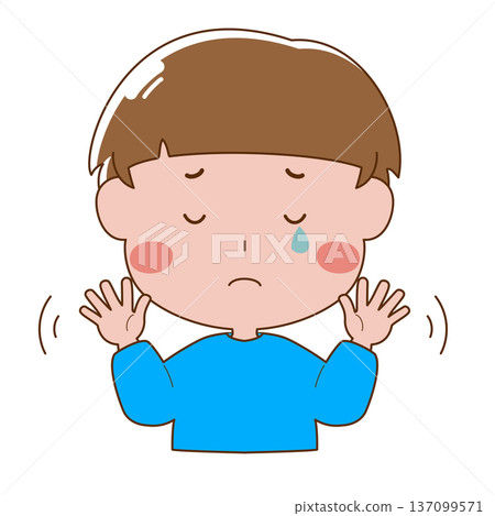 圖：一個哭泣的男孩揮舞著雙手 137099571
