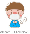 圖：一個戴著口罩、發燒咳嗽的男孩 137099576