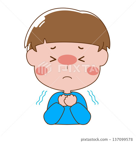 Illustration of a boy shivering with a fever Illustration of a boy shivering with a fever 137099578