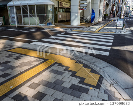 Example of braille block installation in front of a pedestrian crossing Example of braille block installation in front of a pedestrian crossing 137099683