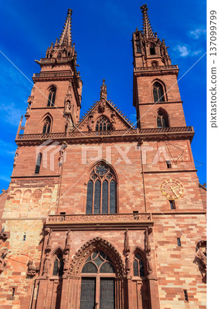 Facade of Basel Minster cathedral in Switzerland Facade of Basel Minster cathedral in Switzerland 137099799