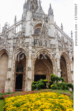 The church of Saint-Maclou church in Rouen, France. One of the best examples of the Flamboyant style of Gothic architecture in France The church of Saint-Maclou church in Rouen, France. One of the best examples of the Flamboyant style of Gothic architecture in France 137099807