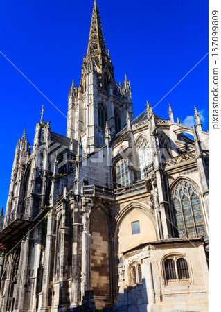 The church of Saint-Maclou church in Rouen, France. One of the best examples of the Flamboyant style of Gothic architecture in France The church of Saint-Maclou church in Rouen, France. One of the best examples of the Flamboyant style of Gothic architecture in France 137099809