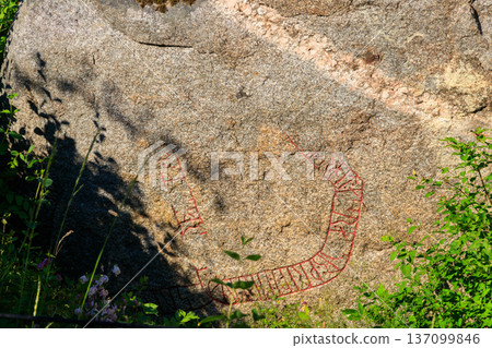 Rune stone in Sweden from the viking ages, about a thousand years old Rune stone in Sweden from the viking ages, about a thousand years old 137099846