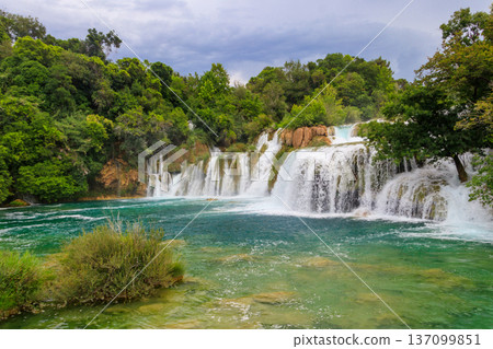 View of powerful Skradinski Buk waterfall in Krka National Park, Croatia 137099851