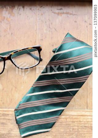 Green-based British striped tie and glasses - Father's Day image Green-based British striped tie and glasses - Father's Day image 137099903