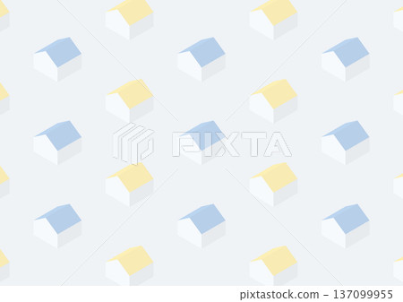 一排形狀相同的藍黃相間房屋的等距插圖 137099955