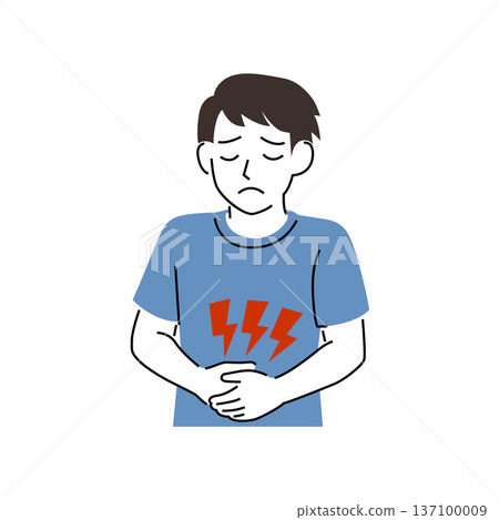 一個男人因簡單的觸碰而胃痛。 137100009