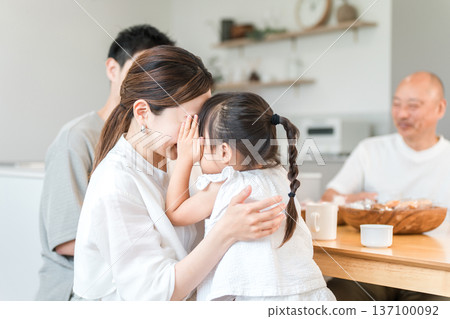 父母與孩子進行秘密交談,低聲細語,享受其中,母女之間(親密接觸) 父母與孩子進行秘密交談,低聲細語,享受其中,母女之間(親密接觸) 137100092