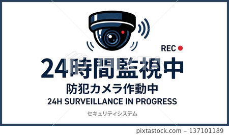24小時監控。監視器正在運作。安全監控系統警告標誌。 24小時監控。監視器正在運作。安全監控系統警告標誌。 137101189