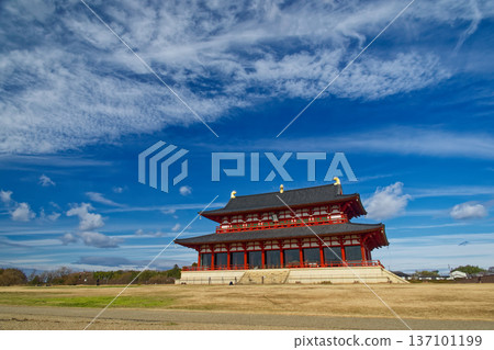 Heijokyo ruins and Daigokuden in winter Heijokyo ruins and Daigokuden in winter 137101199