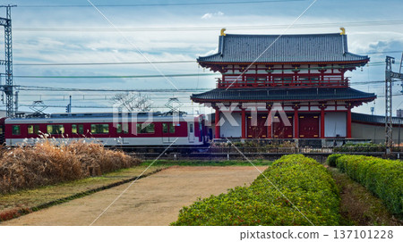 平城宮遺跡 / 朱雀門與冬季的近鐵鐵道 137101228