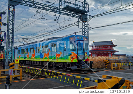 Heijo Palace Remains / Suzakumon and Kintetsu Railway in Winter 137101229