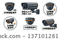 Security camera monitoring sticker, 24-hour surveillance security sign, warning display illustration set 137101281