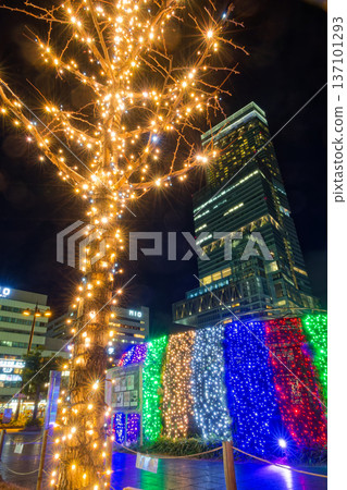 天王寺公園的燈飾和阿倍野Harukas的夜景 137101293