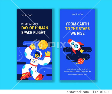 Vertical Banner For International Day Of Human Space Flight Cartoon Illustration 137101602