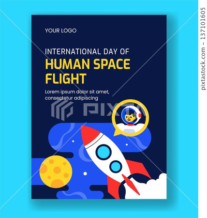 Vertical Poster International Day Of Human Space Flight Flat Cartoon Background 137101605