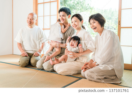 A three-generation family of a son and his wife, parents, and grandparents who returned to their hometown. 137101761