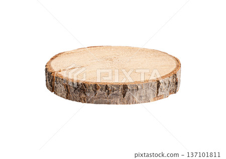 A section of wood with a textured surface. Isolated on a white background 137101811