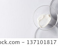 Moisturizing cosmetic skin cream in a Petri dish. Copy space 137101817