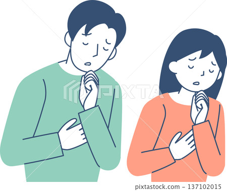 一位憂心忡忡的年輕女子和一位年輕男子的上半身 一位憂心忡忡的年輕女子和一位年輕男子的上半身 137102015