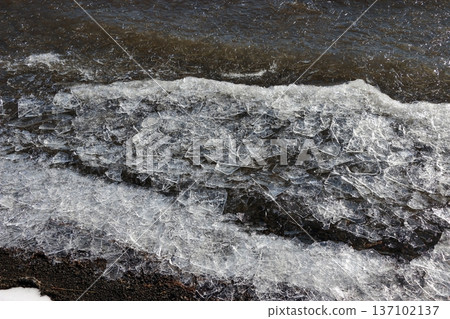 Ice formed on Lake Yamanakako in the winter, in yamanashi Japan Ice formed on Lake Yamanakako in the winter, in yamanashi Japan 137102137