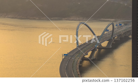 Elegant Cross Bay Bridge Stretching Across Calm Tseung Kwan O Feb 22 2026 137102256