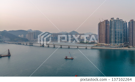 Elegant Cross Bay Bridge Stretching Across Calm Tseung Kwan O Feb 22 2026 137102264