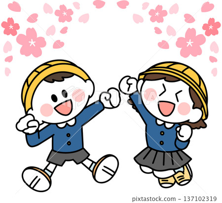 一年級新生穿著校服，臉上洋溢著笑容，蹦蹦跳跳。 137102319