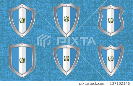Set of metal shields with the Guatemalan flag Set of metal shields with the Guatemalan flag 137102346