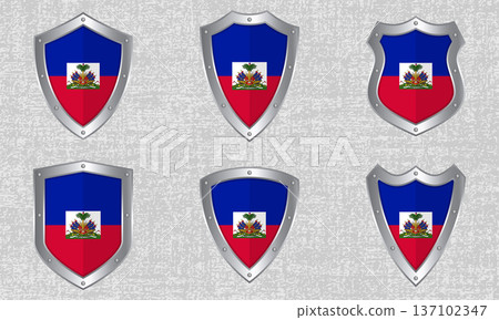 Set of metal shields with the Haitian flag 137102347