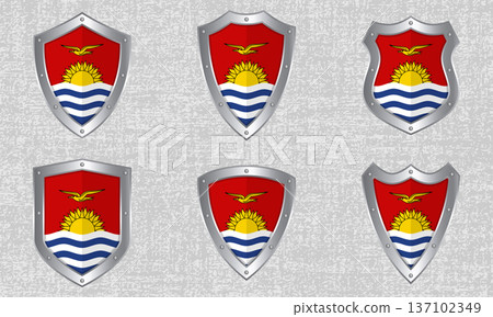 Set of metal shields with the Kiribati flag 137102349