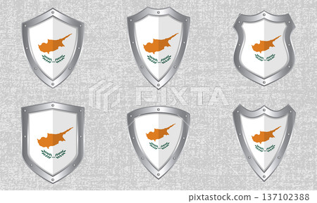 Set of metal shields with the Cyprus flag 137102388