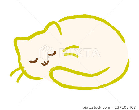 Illustration of a cute white cat sleeping curled up. A soothing white cat, a hand-drawn animal character. Vector. Illustration of a cute white cat sleeping curled up. A soothing white cat, a hand-drawn animal character. Vector. 137102408