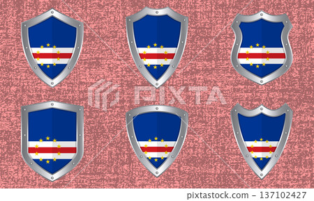 Set of metal shields with the Cape Verdean flag 137102427