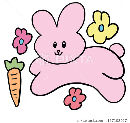 Hand drawn illustrations of bunny doll, flowers, carrot for cartoon characters, comic, mascot, cute patch, rabbit drawing, animal, pet shop, vet, sticker, zoo, souvenir shop, pin, brooch, easter, toy Hand drawn illustrations of bunny doll, flowers, carrot for cartoon characters, comic, mascot, cute patch, rabbit drawing, animal, pet shop, vet, sticker, zoo, souvenir shop, pin, brooch, easter, toy 137102937