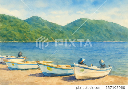 支笏湖和漁船 137102968