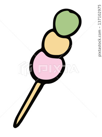 Hand drawn dango for Japanese sweet dessert, snack, street food, cafe, restaurant, menu, recipe, cook book, ingredients, Asian food, lunch, dinner, department store, food zone, patch, brooch, sticker 137102975