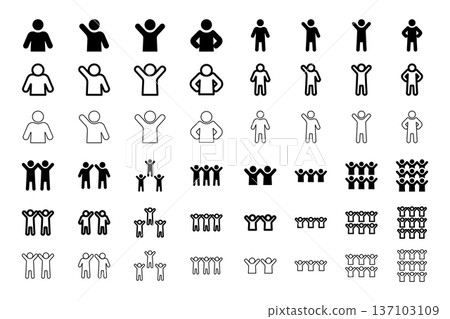 Icon set of people poses and number of people 137103109