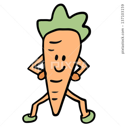 Hand drawn illustration of happy carrot for vegetable, breakfast, lunch, cafe, restaurant, menu, recipe, vegan, brooch, grocery shopping, supermarket, mart, icon, diet, salad, cartoon character 137103159