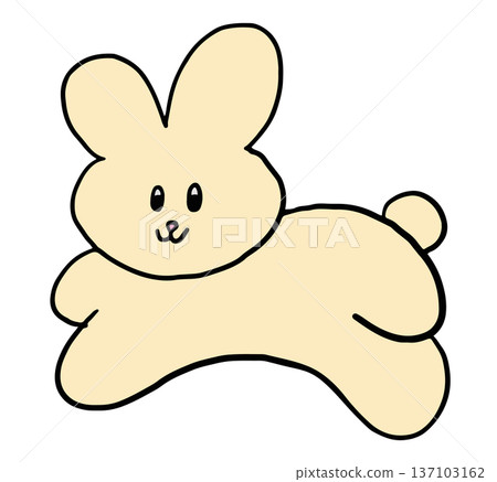 Hand drawn illustrations of bunny doll jumping for cartoon characters, comic, mascot, cute patch, rabbit drawing, animal, pet shop, vet, sticker, zoo, souvenir shop, pin, brooch, easter, plush toy 137103162
