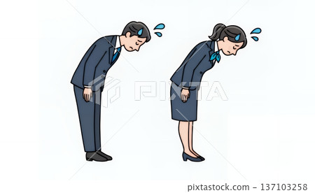 一幅商人和女商人深深鞠躬道歉的插圖 137103258
