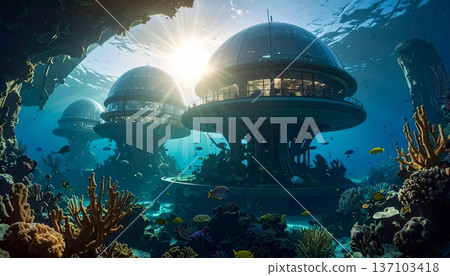 【人工智慧生成影像】未來水下城市穹頂影像 137103418