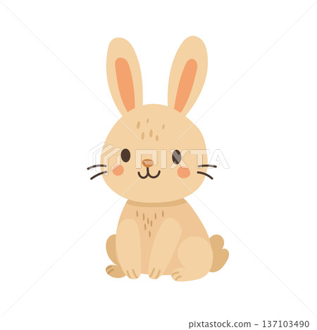 Pastel bunny rabbit illustration with soft whiskers, charming spring animal for Easter invitations, kids decor, festive stickers and family blog visuals 137103490