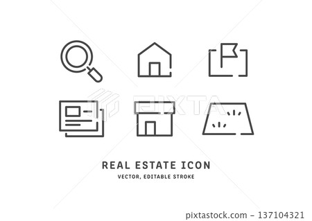 A minimalist design real estate line vector icon set useful for property information, house, land, and store rental and purchase A minimalist design real estate line vector icon set useful for property information, house, land, and store rental and purchase 137104321