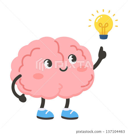 Cute Brain Character with Lightbulb Idea Cute Brain Character with Lightbulb Idea 137104463
